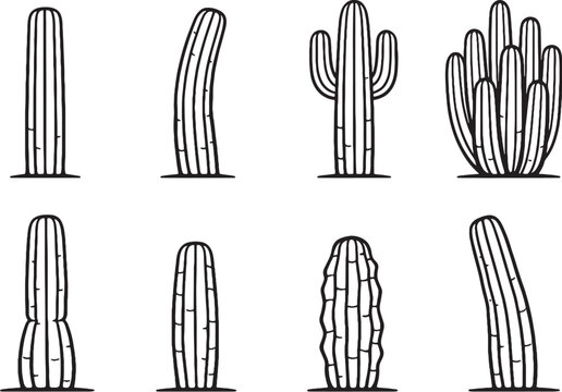 San Pedro Cactus Line Art Bundle Black White Icons