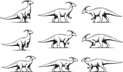 Fototapeta premium Parasaurolophus Dinosaur Line Art Bundle icon eps
