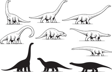Mamenchisaurus Dinosaur Line Art Bundle © Hue