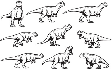 Naklejka premium Majungasaurus Dinosaur Line Art Bundle High-Contrast Vector Icons