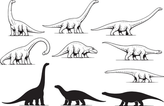 Mamenchisaurus Dinosaur Line Art Bundle