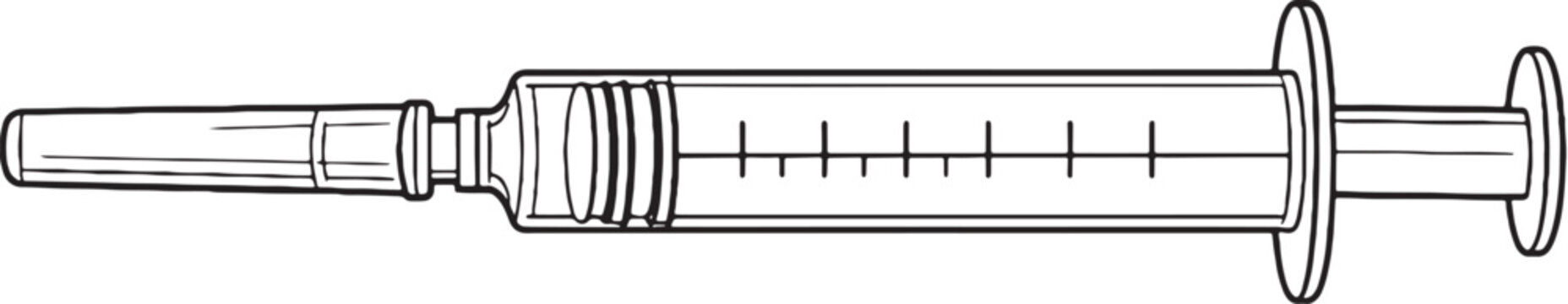 Medical Syringe with Needle Cap Line Art Illustration
