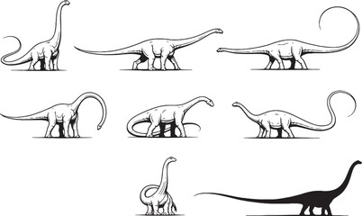 Diplodocus Dinosaur Line Art Bundle © Hue