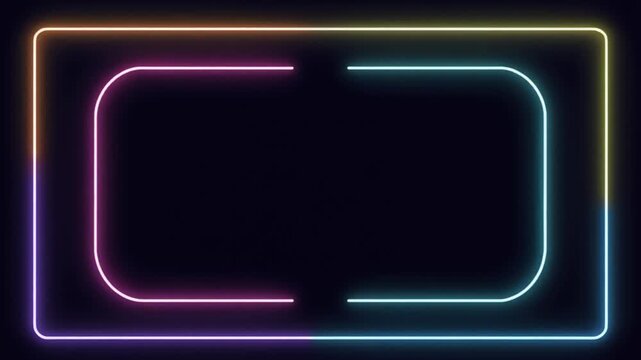 Abstract neon light frames with glowing gradient colors on a dark background, creating a futuristic and vibrant digital design.