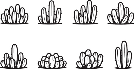 Fototapeta premium Desert Cactus Clump Line Art Bundle Columnar Cactus