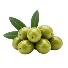 Obraz premium Fresh green olives with leaves on a black background fruit food
