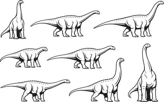 Argentinosaurus Dinosaur Line Art Bundle High-Contrast Vector Icons