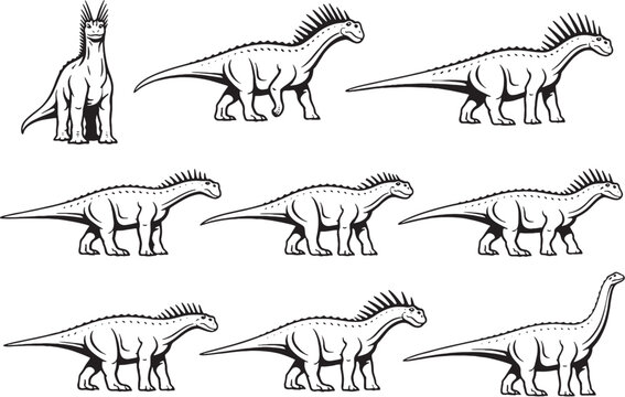 Amargasaurus Dinosaur Line Art Bundle High-Contrast Vector Icons