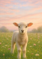Cute lamb in serene meadow.