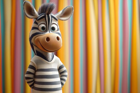 A humorous zebra on a bright background. Illustration based on cartoons, comics, and humor.