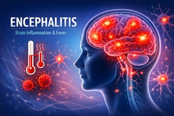 Encephalitis with Brian Inflammation and Fever Glowing Red Neutral Areas 