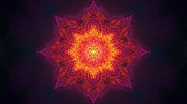 Mystical cosmic mandala radiating vibrant energy in deep space tones