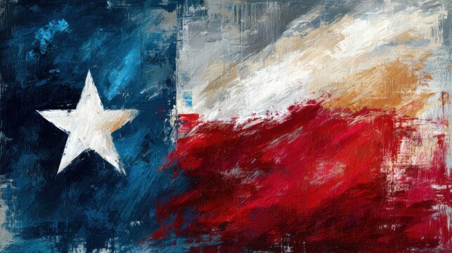 Texas flag painted with bold colors and unique brush strokes on a textured canvas
