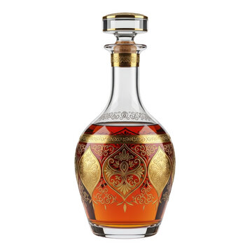 Ornate Decanter Filled with Amber Colored Liquor bottle