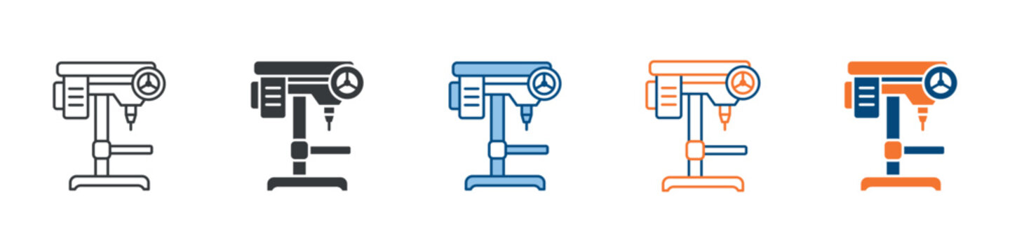 Drill Press Icon Set Multiple Style Collection