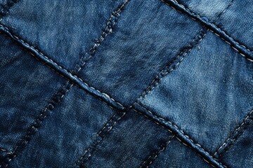 Fototapeta premium Blue indigo denim fabric creating a quilted pattern with visible stitching