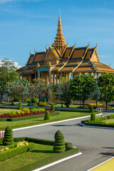 Phnom Penh, Cambodia, 6th January 2026 - The Royal Palace.  The moonlight pavilion with immaculately tended gardens in foreground