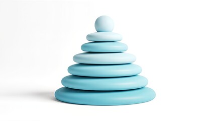 Minimalist Blue Wooden Stacking Rings Toy on White Background.