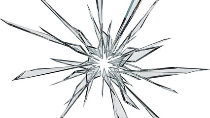 Shattered Glass Impact with Radial Cracks on White Background.