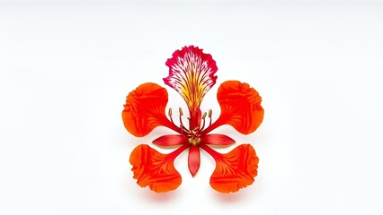 Vibrant Red and Orange Peacock Flower Isolated on a Clean White Background.