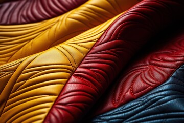 Fototapeta premium Colorful upholstered material showing sophisticated stitching creating abstract wavy textures