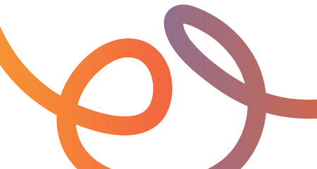 An abstract art piece featuring intertwined loops in orange and purple hues on a white background