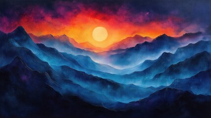 Fototapeta premium Vivid sunset over majestic mountains