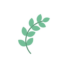 Obraz premium Curved Mint Stem with Alternating Leaves Flat Herbal Botanical Vector Illustration