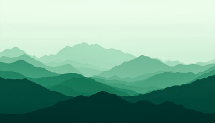 Obraz premium Gradient Green Mountain Range Landscape with Misty Hills