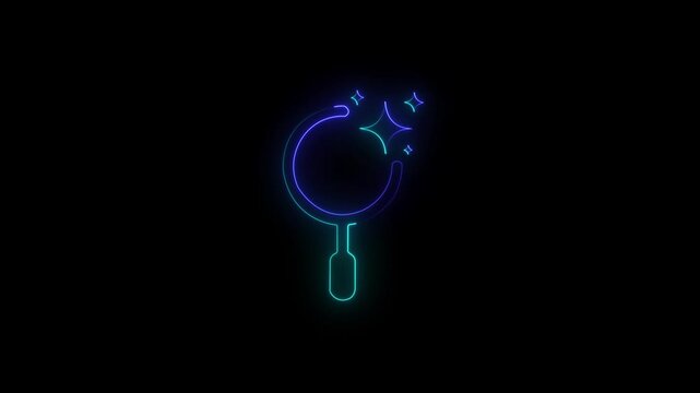 neon search icon . Glowing neon magnifying Glass Icon animation. holding magnifying glass focusing Standardization quality control . Quality management with Quality Assurance and Quality Control.