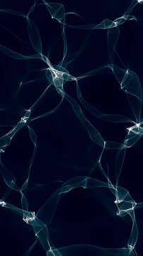 Seamless loop of a glowing white organic network structure moving on a dark blue background. Vertical format for technology, science, or data visualization stories