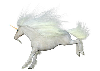 3D Rendering Fairy Tale White Unicorn on White