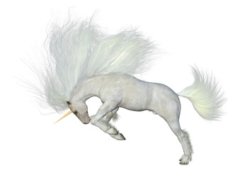 3D Rendering Fairy Tale White Unicorn on White