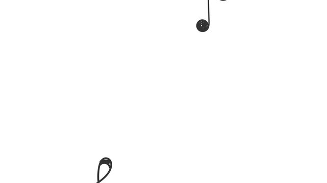 Animation of musical notes moving on a white background in a hand-drawn style. 4K