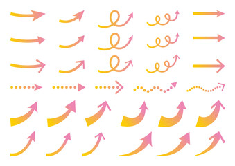 かわいいパステルカラーのガーリーな矢印アイコンセット、ピンク、イエロー