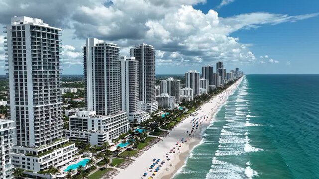 Beachfront highrise buildings and ocean