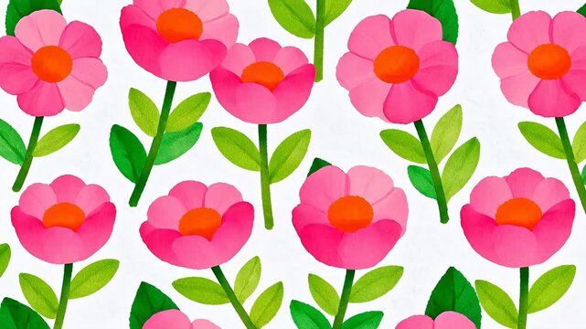 Pink flowers with green leaves pattern