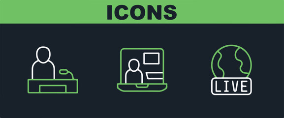 Set line Live report Television and World news icon. Vector.