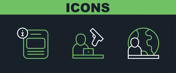 Set line World news Information and Crime icon. Vector.