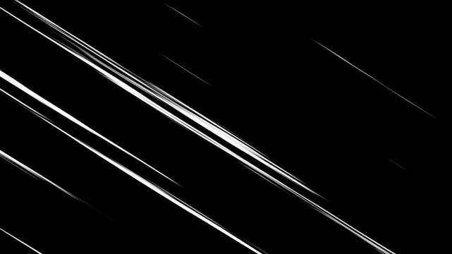 Animated manga-style diagonal speed lines for action or speed effect. Isolated on black background, ideal for compositing
