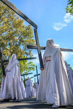 Seville Holy Week Nazarenos Carry Wooden Crosses on Palm Sunday
