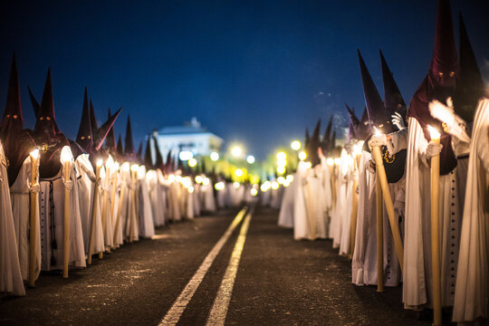 Penitents with Hoods & Candles, Seville Holy Week Palm Sunday Night