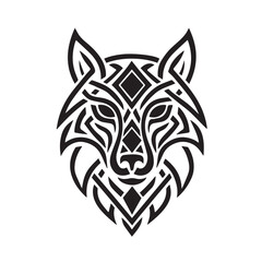 Obraz premium Geometric Celtic Knotwork Wolf Head - Black and White Line Art Tattoo Design Perfect for tattoo art, logo designs, merchandise, and fantasy-themed projects.