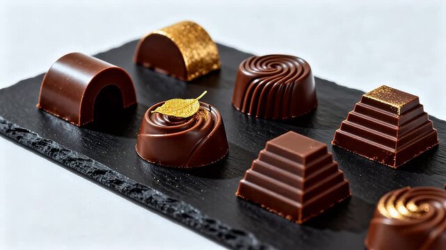 Assorted chocolates on slate plate