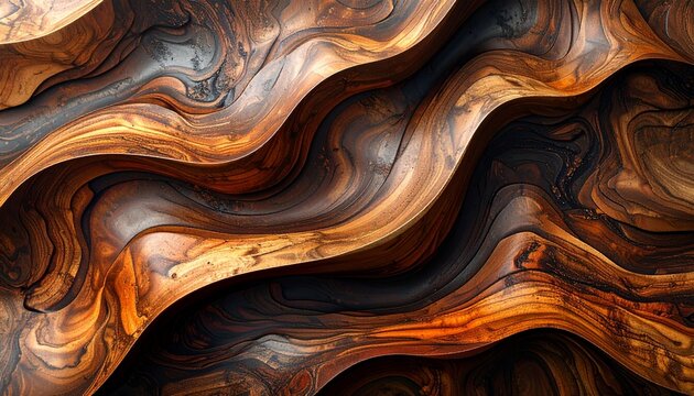Ethereal Wood Grain Abstract: a close-up, highly detailed view of a smooth, undulating wood grain pattern, showcasing rich textures and captivating gradients of warm, inviting colors. 
