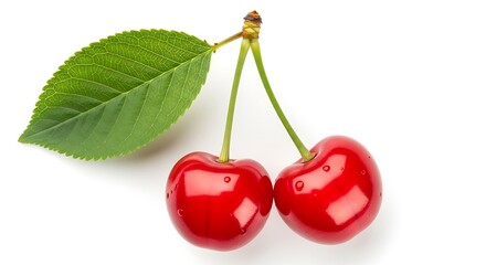 Fresh cherries with green leaf illustration