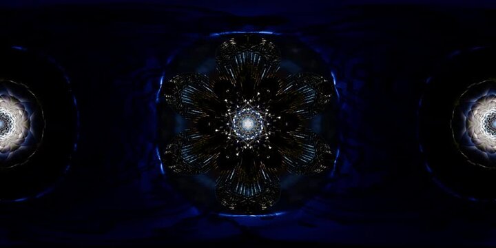 Metaverse ready VR 360 sacred geometry mandala in equirectangular environment map format, HDRI spherical spiritual loop for dome projection and immersive VJ experiences
