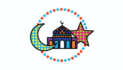Obraz premium Modern Geometric Mosque and Crescent Pop Art Icon for Diversity and Inclusive Marketing Campaigns