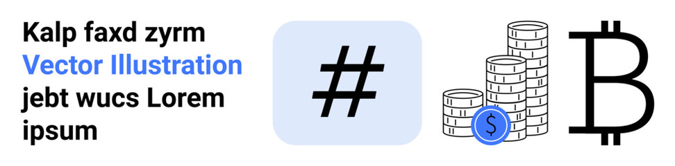 Obraz premium metadata tag icon, Bitcoin symbol, stacked coins with dollar sign emphasize digital currency, crypto trends, blockchain, social media, financial growth, fintech and cryptocurrency. Ideal for simple