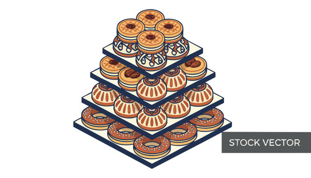 High-Value Tiered Gourmet Dessert Display for Corporate Catering and Event Planning (Isometric Vector)